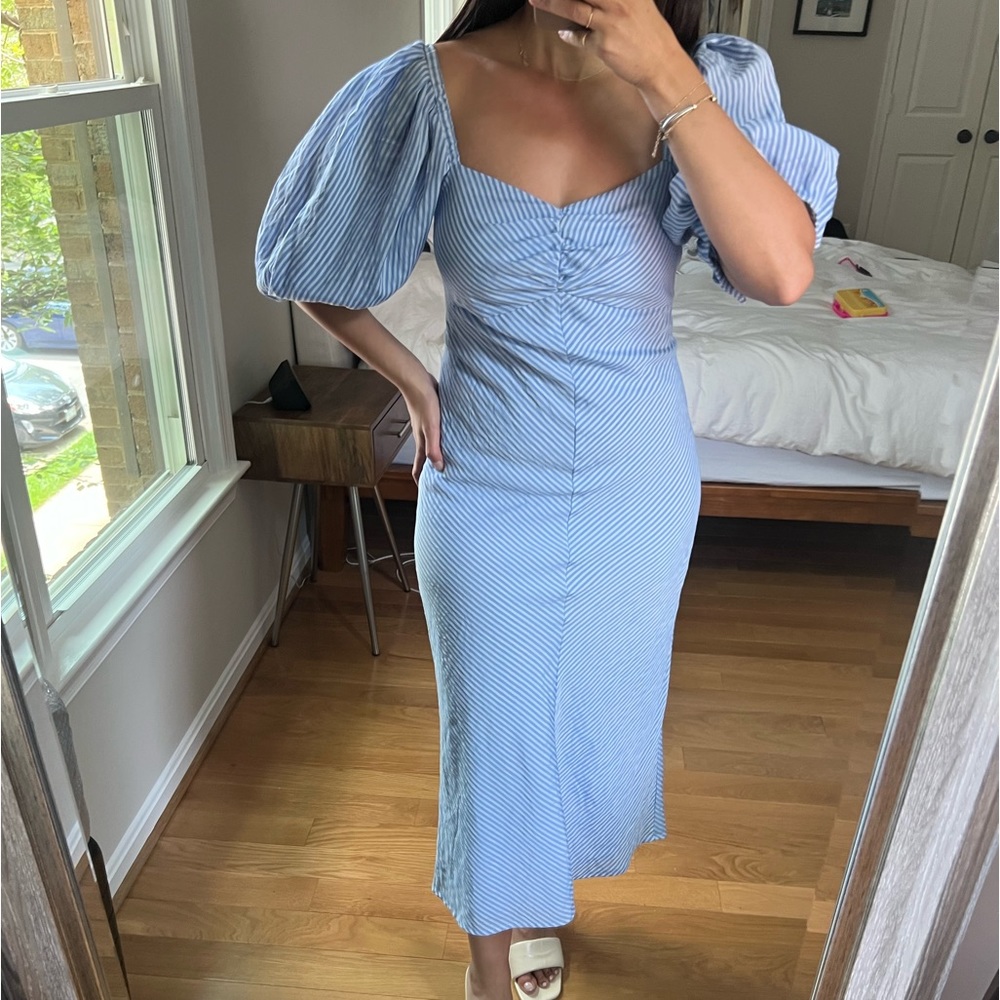 En Saison Blue Striped Midi Dress